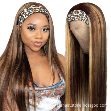 Wholesale machine-made headband wigs 100% human hair straight hair wigs gradient color 150% dense holiday hair 4-27 color wigs